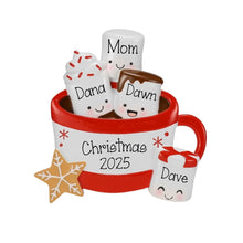 Load image into Gallery viewer, Personalised Christmas Family Decoration - Hot Chocolate & Marshmallows Family of 4