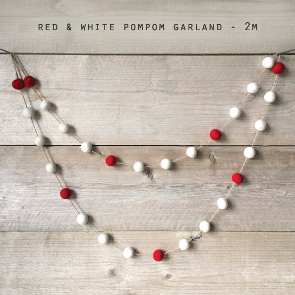 Red & White Pop Pom Garland - East of india