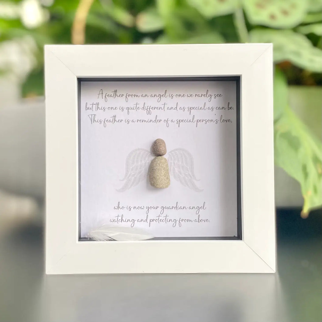 Mini Framed Pebble Art - Feather From An Angel