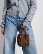 'Celina' Mini Suedette Bucket Bag in Dark Chocolate - Katie Loxton