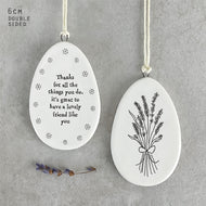 Flat Porcelain Egg Hanger - Thanks For All The Things - East of India