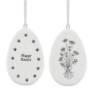 Flat Porcelain Egg Hanger - Happy Easter - East of India