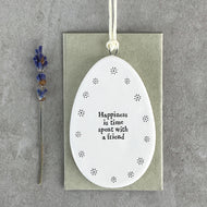 Flat Porcelain Egg Hanger - Happiness With Friend - East of India