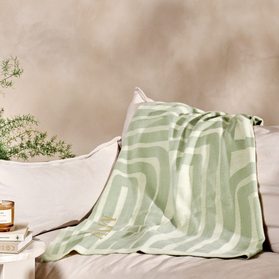 Printed Throw Blanket - Sage Green/Off White - Katie Loxton