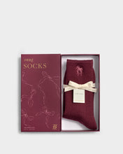 Load image into Gallery viewer, Gift Boxed Ribbed Bow Socks in Cherry - Katie Loxton
