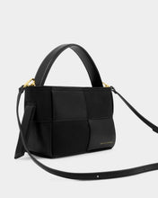 Load image into Gallery viewer, Taya Hand Woven Suedette Top Handle Bag in Black - Katie Loxton
