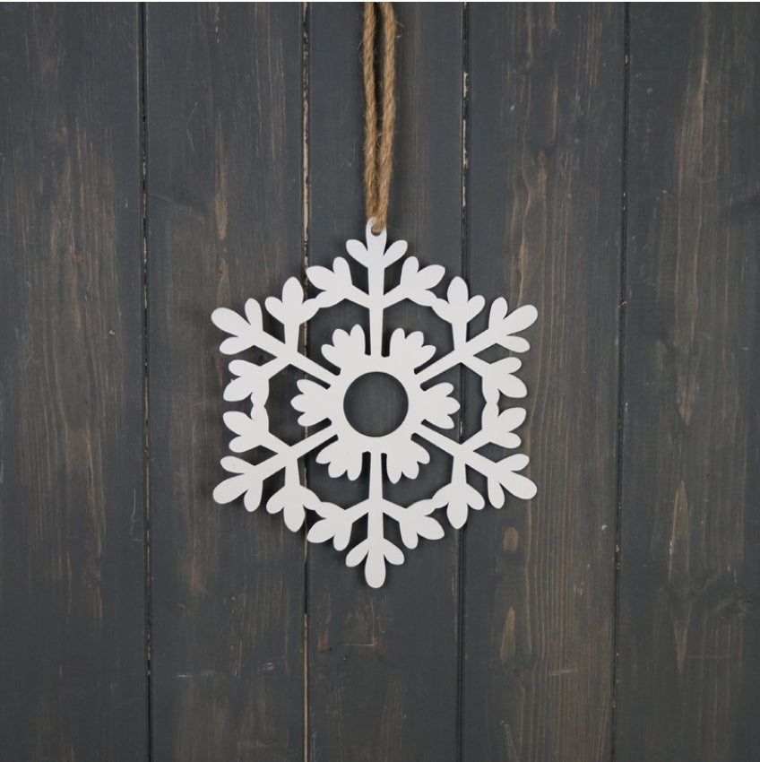 Hanging Metal Snowflake- White