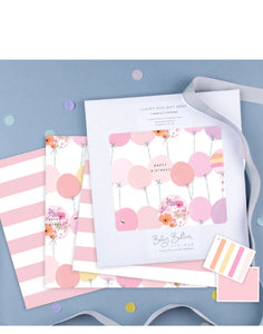 Luxury Eco Flat Wrap Pack - Pink Stripes And Balloons - 4 Sheets & Tags