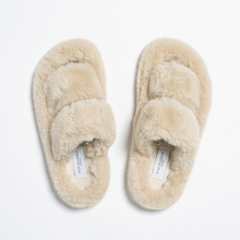 Load image into Gallery viewer, Faux Fur Double Strap Slippers size L  7-8 - Cream - Miss Sparrow
