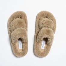 Load image into Gallery viewer, Faux Fur Double Strap Slippers (L) - Beige - Miss Sparrow
